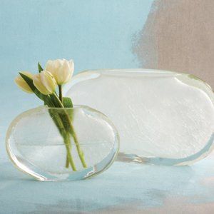 Vase, Hand-Sculpted Oval Glass — ONLY TWO LEFT !